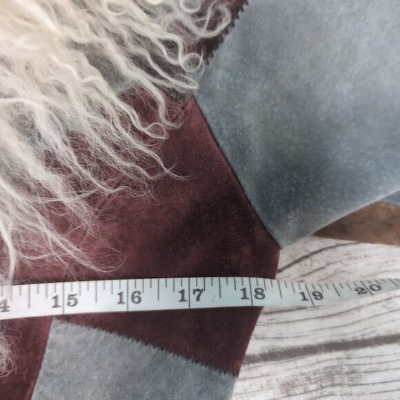 Suede Leather Patchwork with Real Fur Trim Boho Vintage Style Jacket Women 6 - Picture 4 of 6